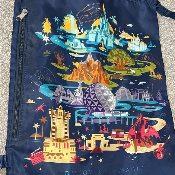Disney Navy Blue Drawstring Bag with Colorful Park Design - Picture 5 of 5